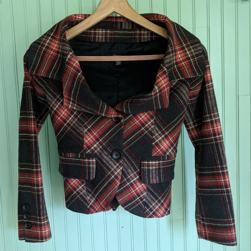Zara Basic Plaid Shawl Collar Jacket sz S